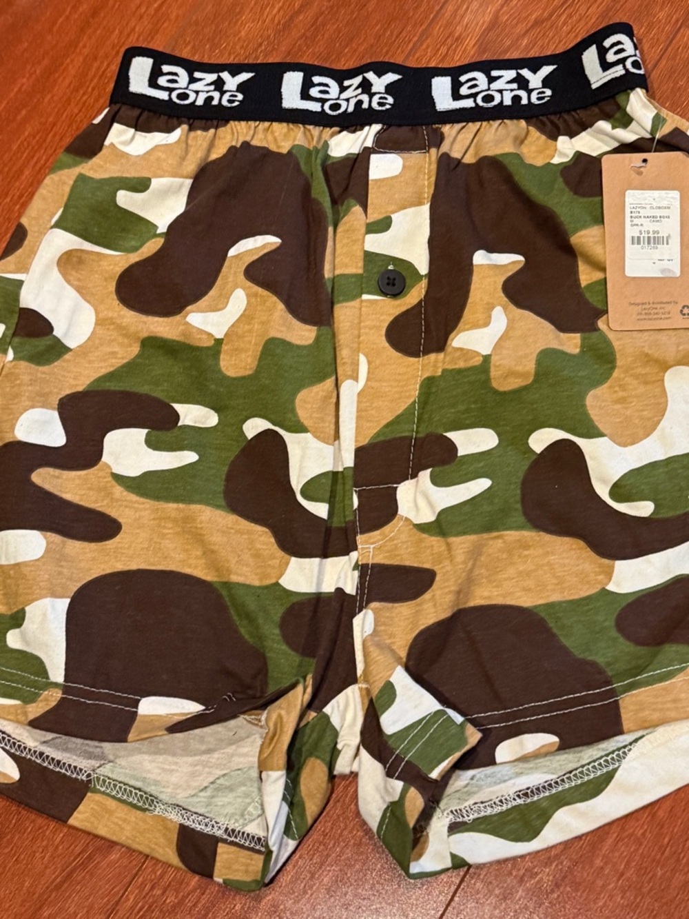 NWT, Lazy One Green and Brown Camo Boxer Shorts, size M